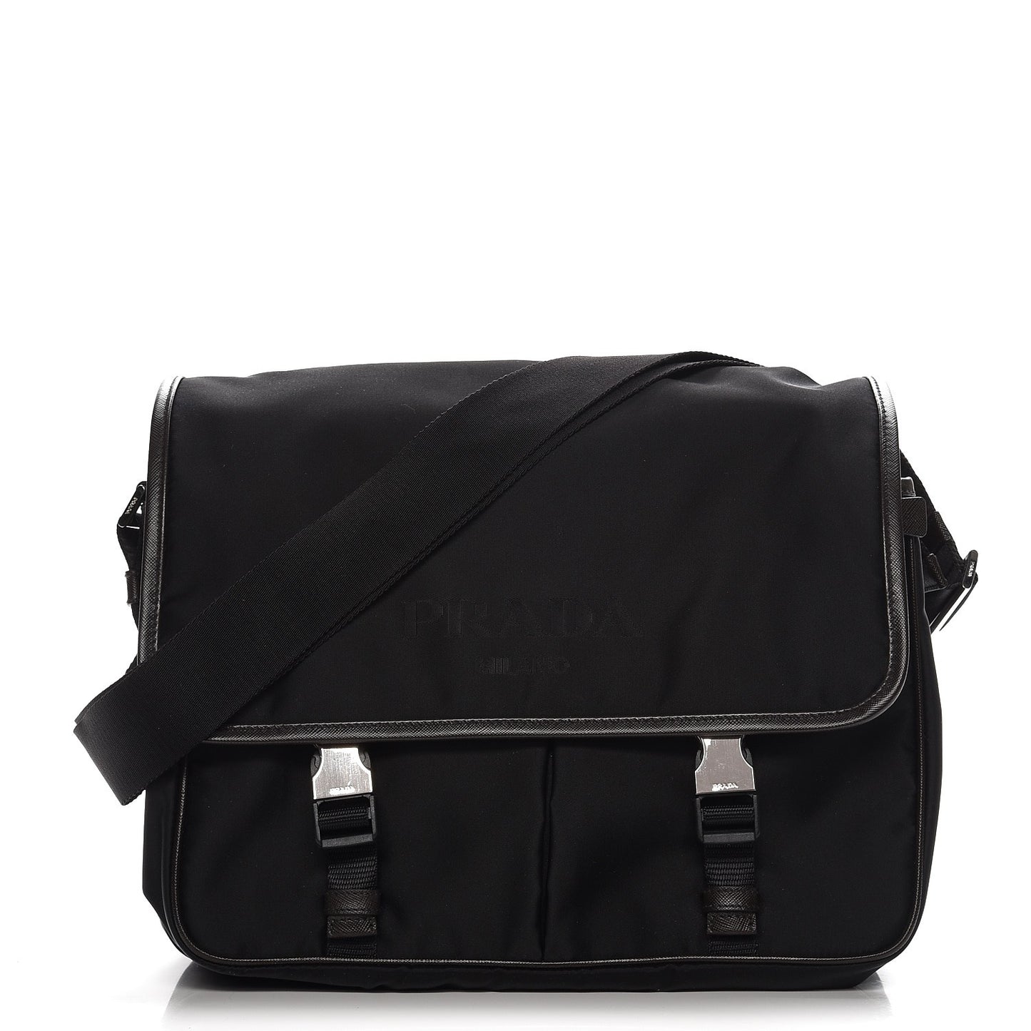 Tessuto Nylon Saffiano Logo Messenger Bag Black