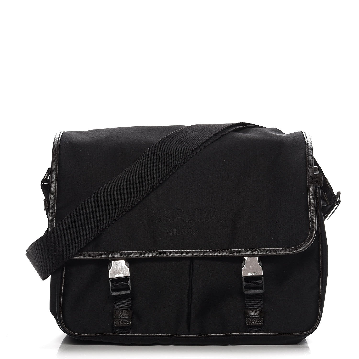 Prada Tessuto Nylon Saffiano Logo Messenger Bag Black 1 of 12