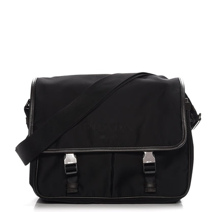 Prada Tessuto Nylon Saffiano Logo Messenger Bag Black 1 of 12