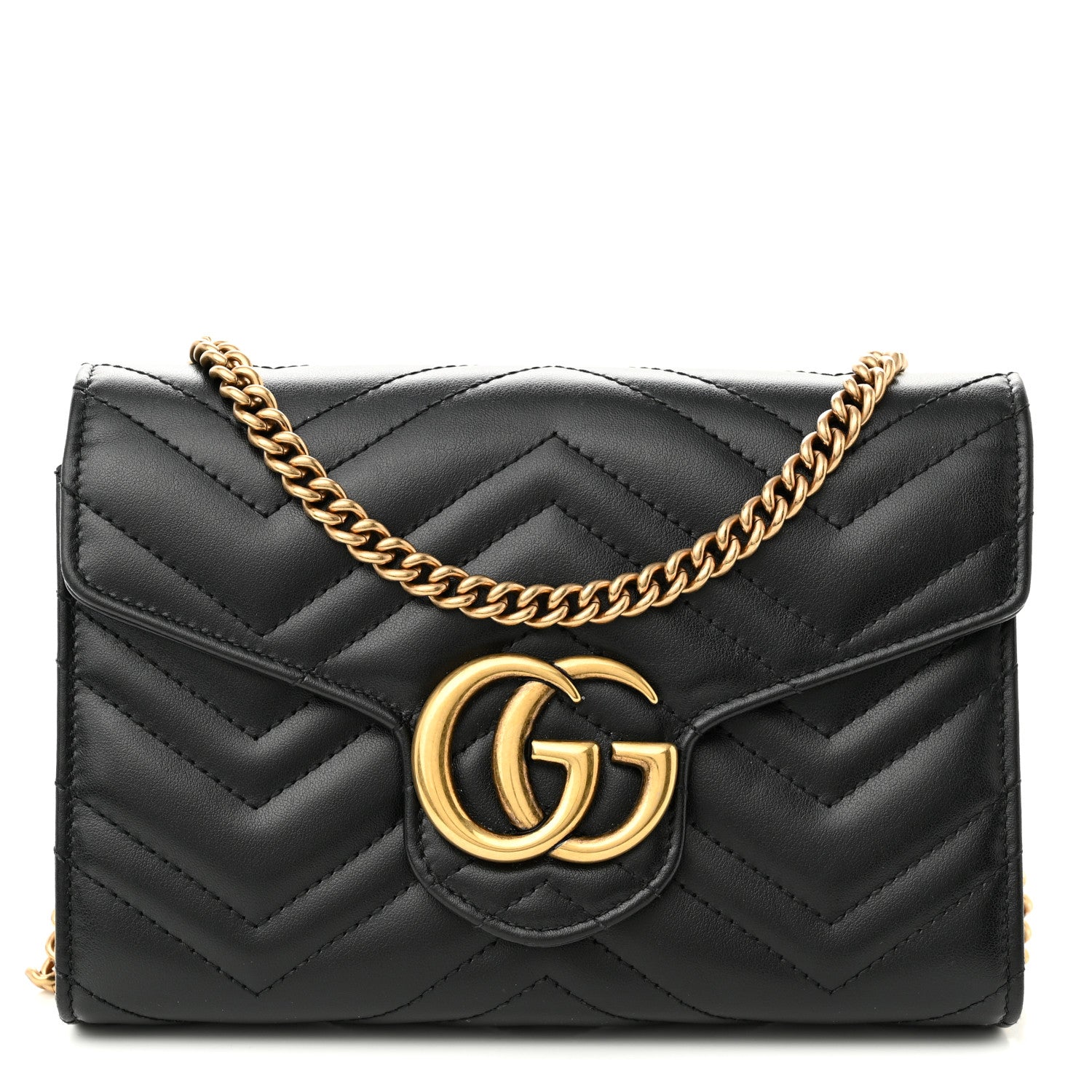 Gucci Calfskin Matelasse GG Marmont Chain Wallet Black 1 of 10