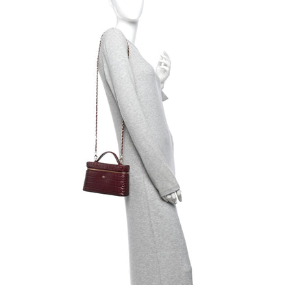 Chanel Calfskin Crocodile Embossed Crococo Exoticoco Vanity With Chain  Dark Burgundy 2 of 11