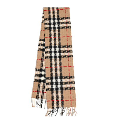 Burberry Merino Wool Cashmere Exploded Check Fringe Scarf Camel 2 of 4
