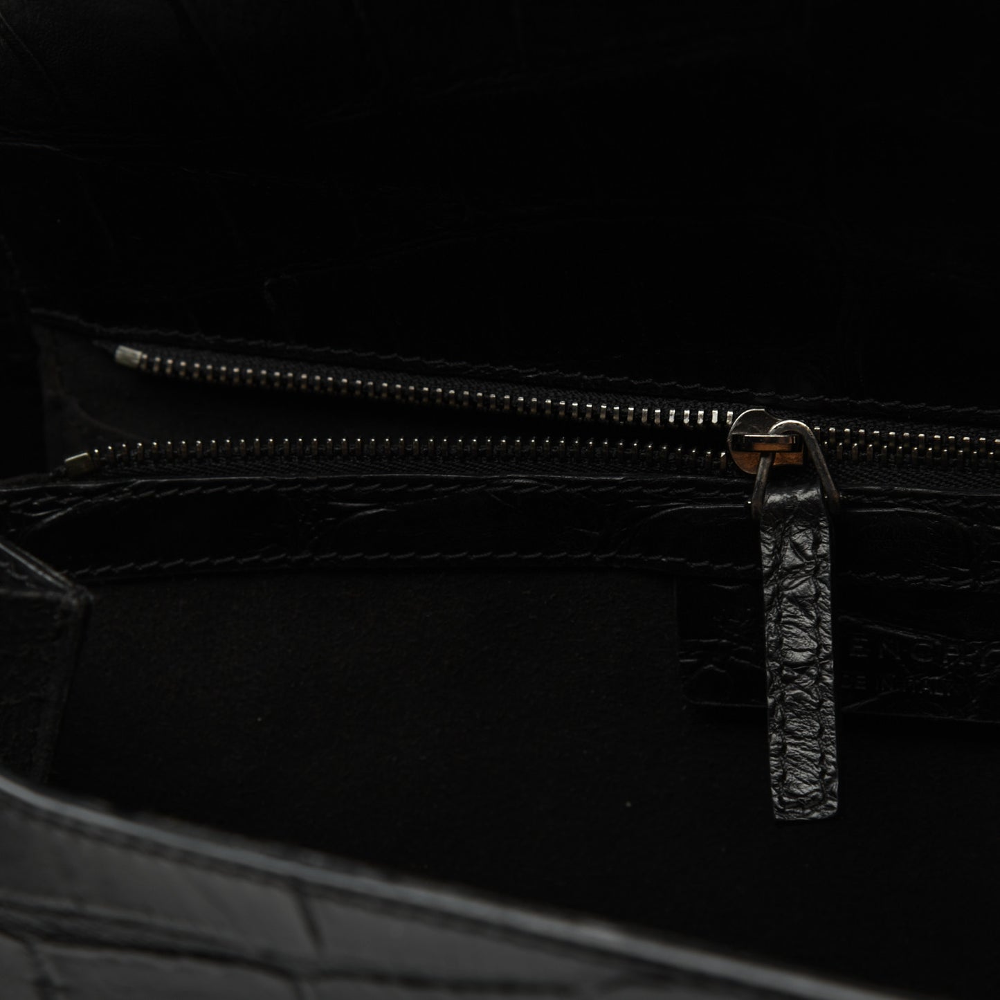 Calfskin Crocodile Embossed Medium Pandora Box Crossbody Bag Black
