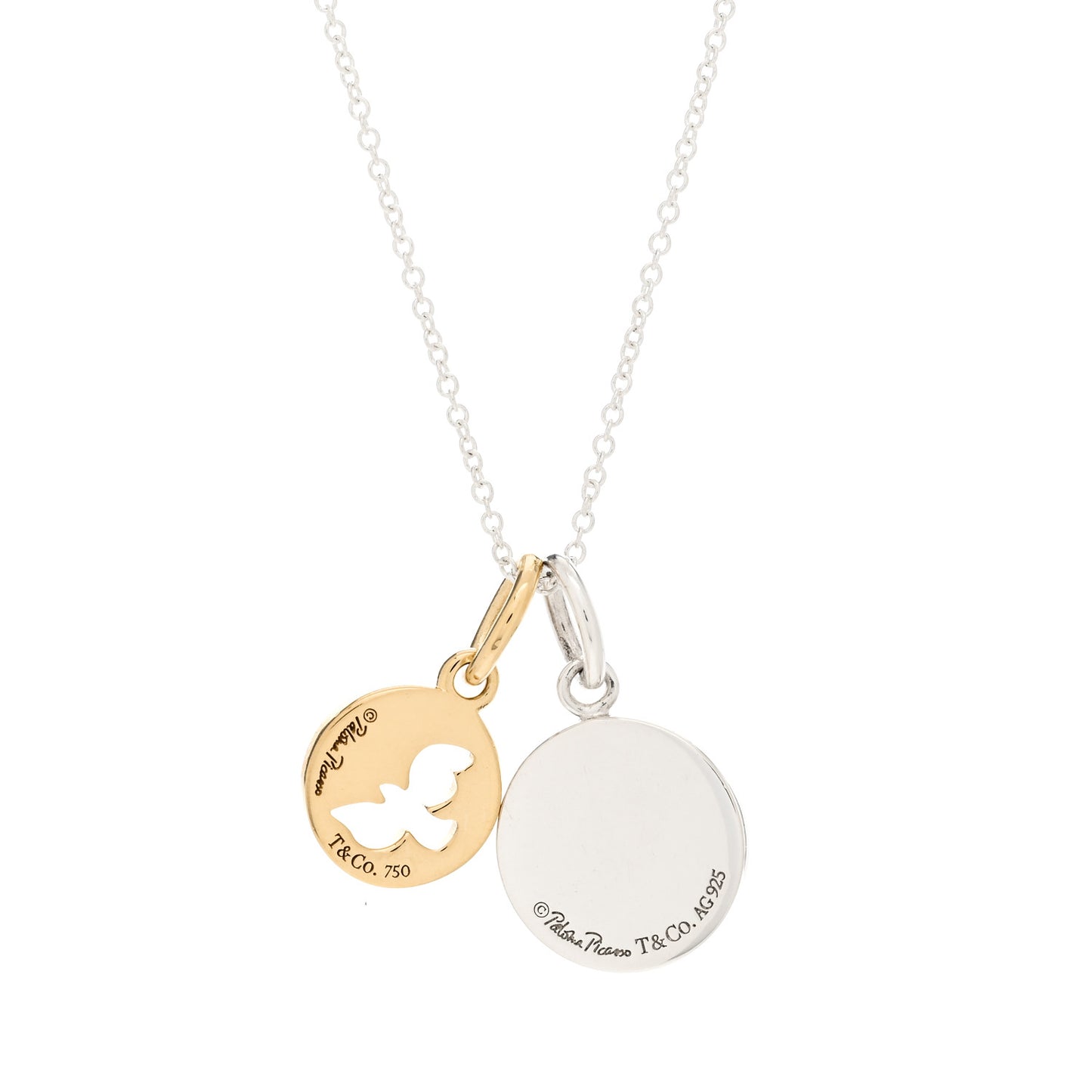 Sterling Silver 18K Yellow Gold Paloma Picasso Peace Dove Double Pendant Necklace