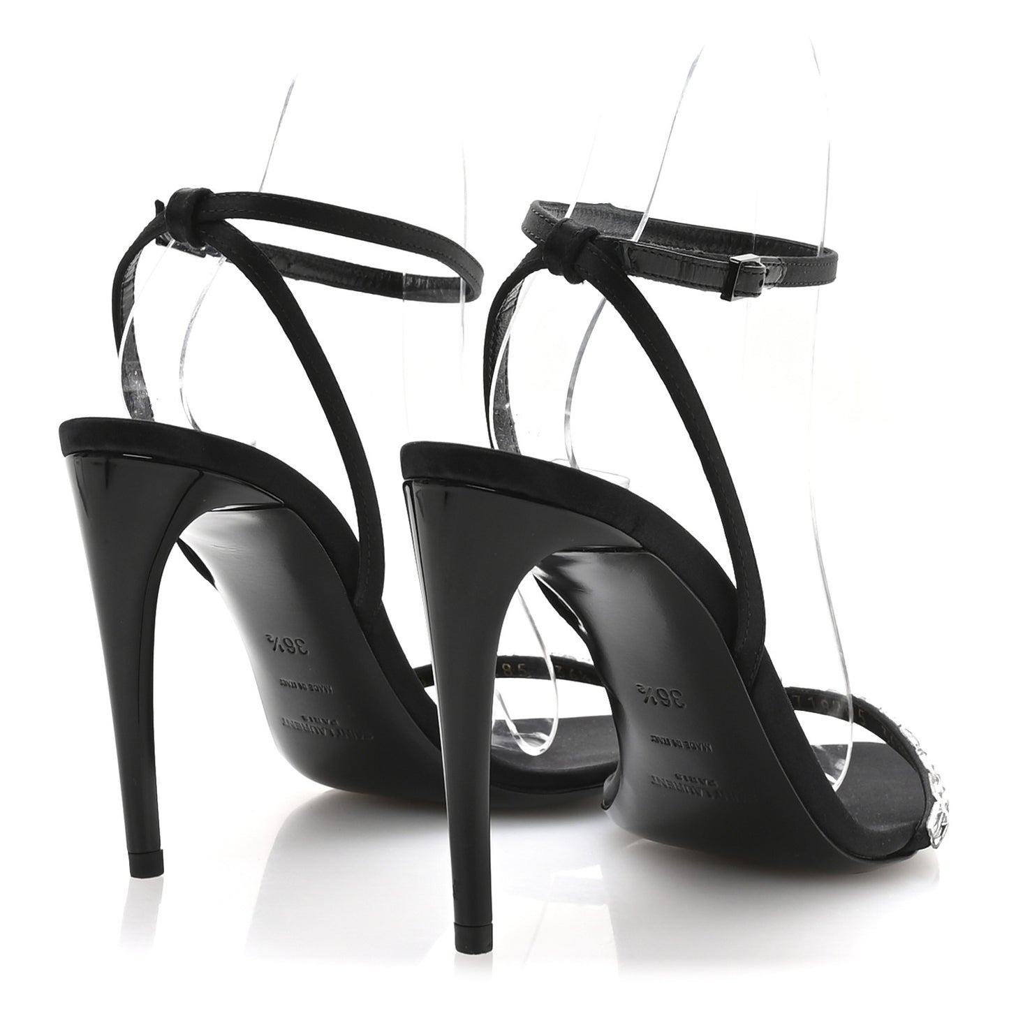 Crepe Satin Crystal New Nuit 90 Ankle Strap Sandals 36.5 Black