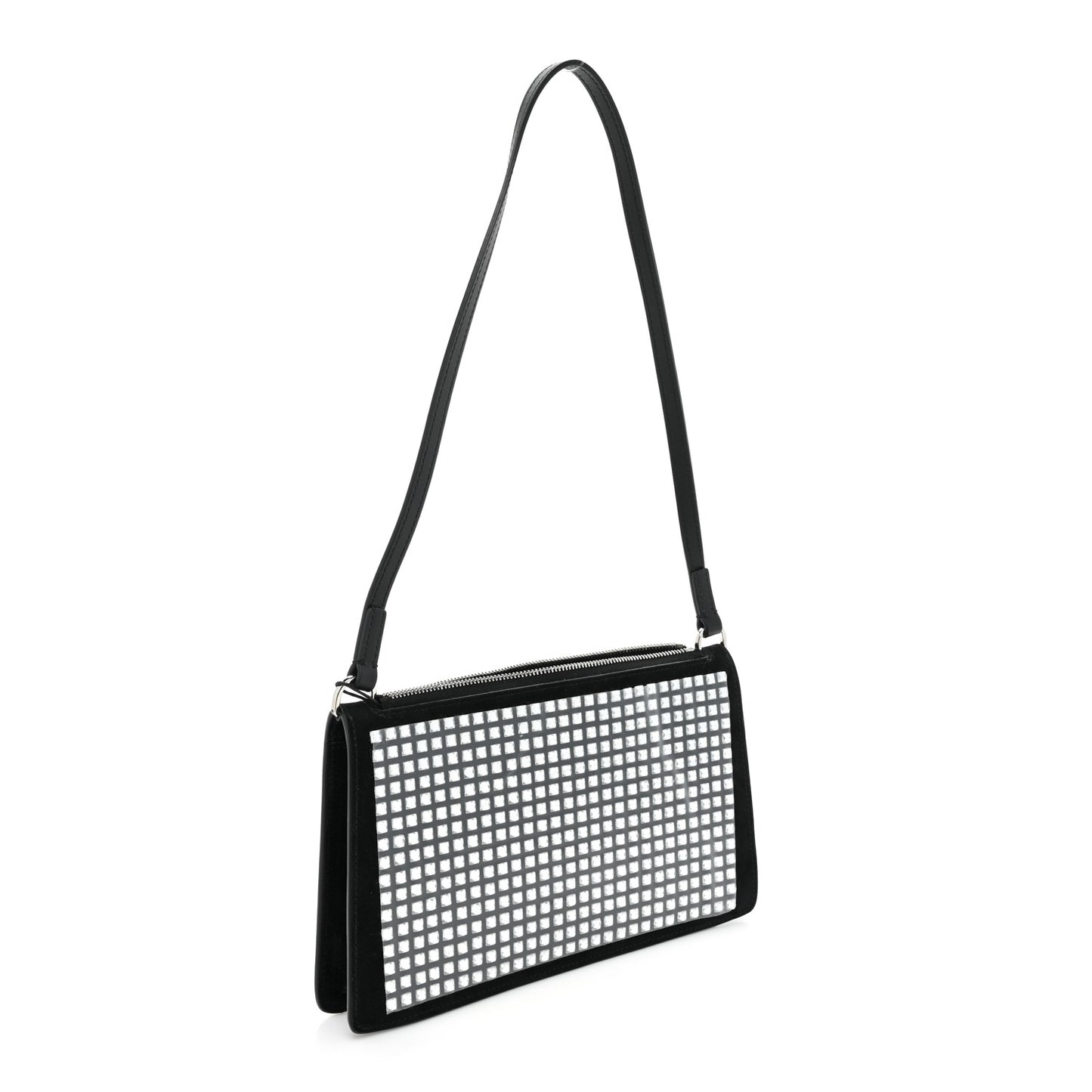 Suede Crystal Embellished TB Hotfix Shoulder Pouch Black
