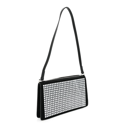 Burberry Suede Crystal Embellished TB Hotfix Shoulder Pouch Black 2 of 9