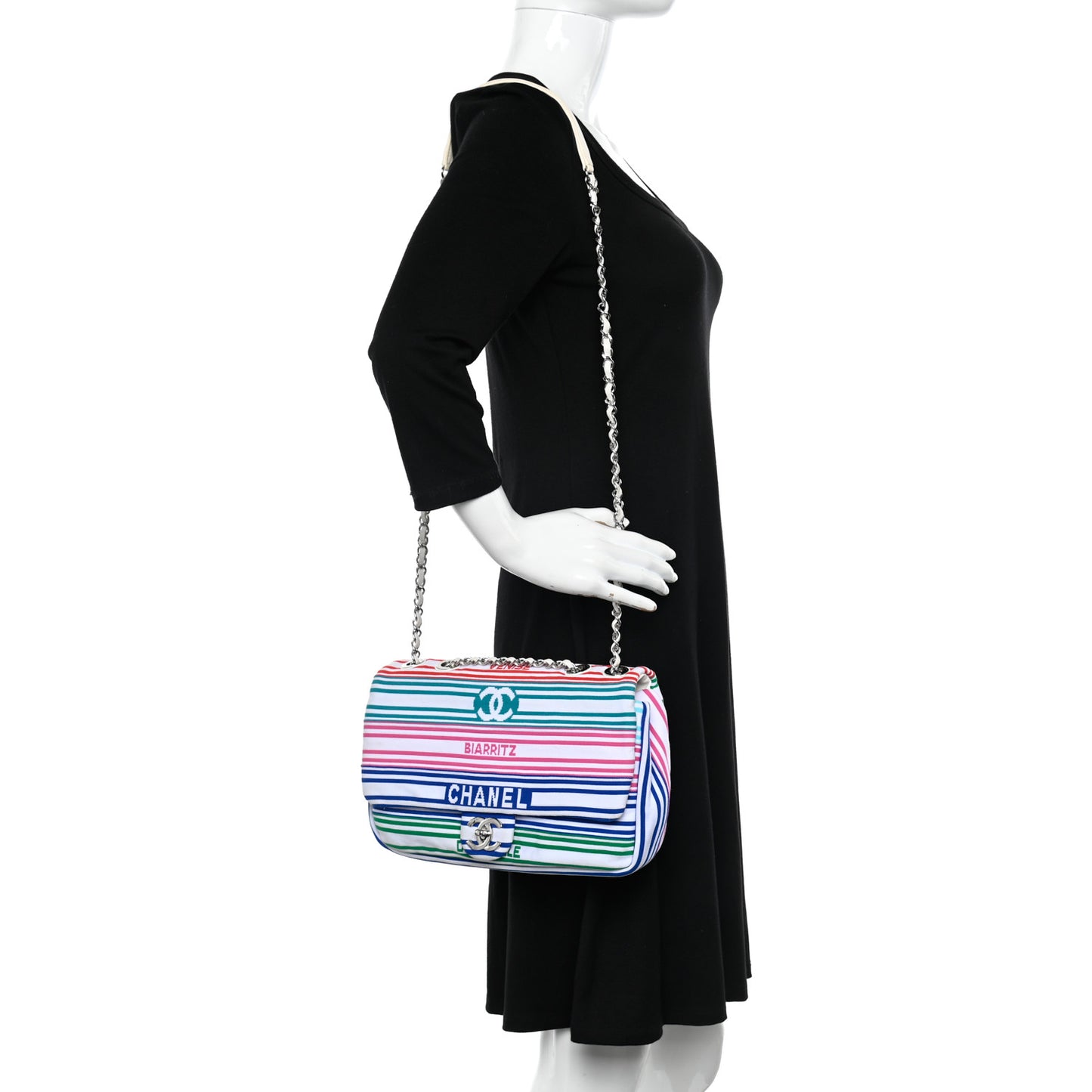 Mixed Fibers Lambskin Venise Biarritz Flap Bag Multicolor White