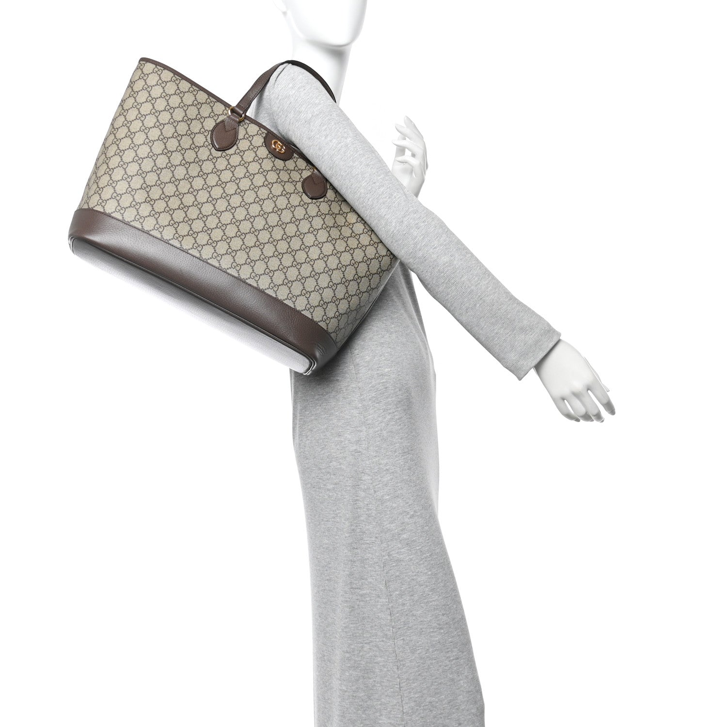 Gucci GG Supreme Monogram Textured Calfskin Large Ophidia Shoulder Tote Bag Beige Ebony New Acero 2 of 12