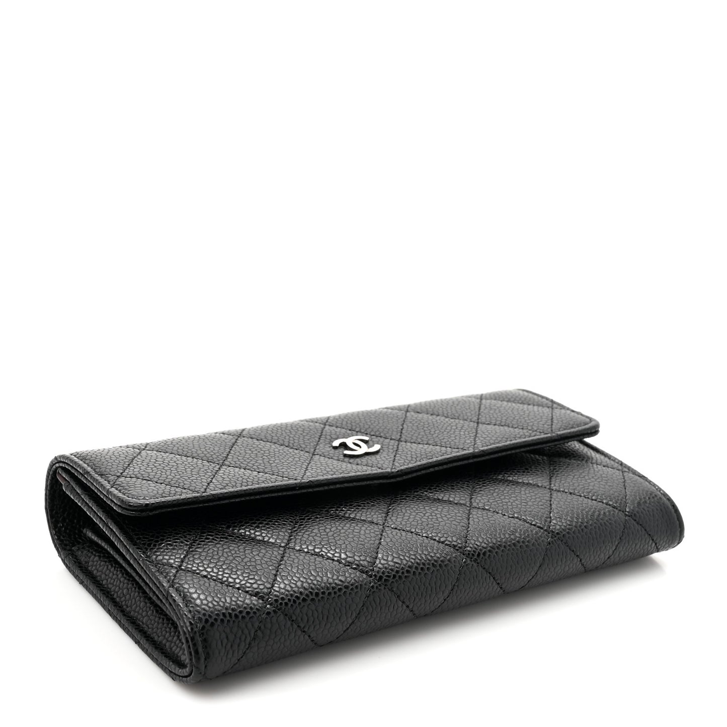Caviar Quilted Large Gusset Flap Wallet Black