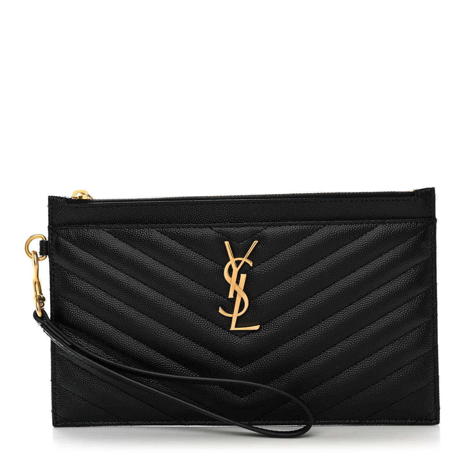 Saint Laurent Grain De Poudre Chevron Monogram Large Bill Pouch Black 1 of 9