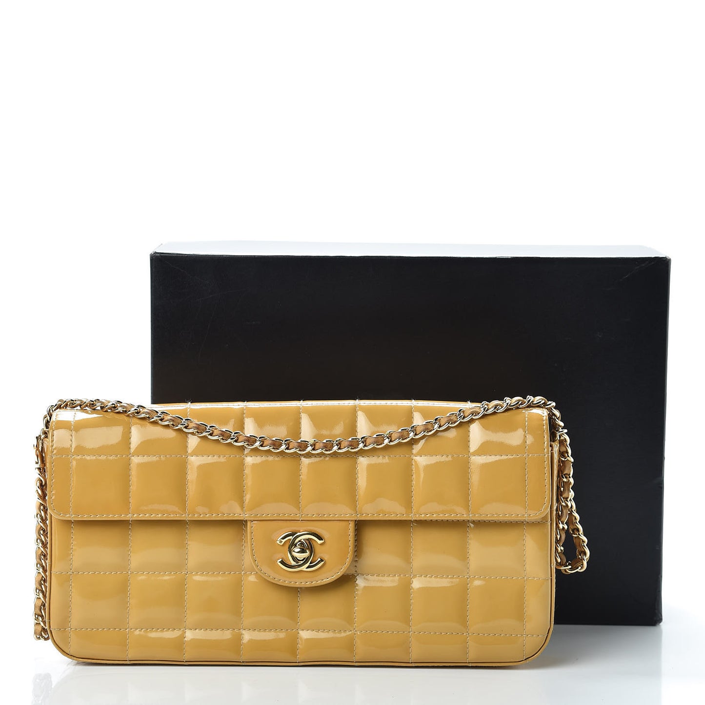 Patent East West Chocolate Bar Flap Beige