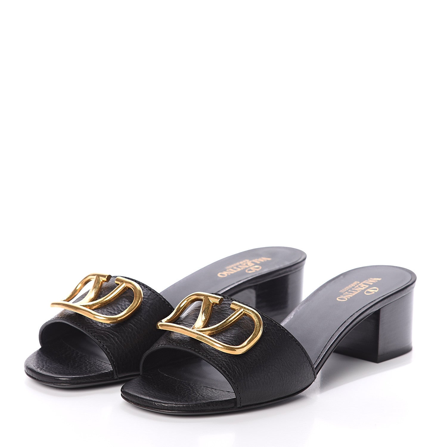 Valentino Garavani Grainy Cowhide VLogo 45mm Slide Sandals 37.5 Black 3 of 7
