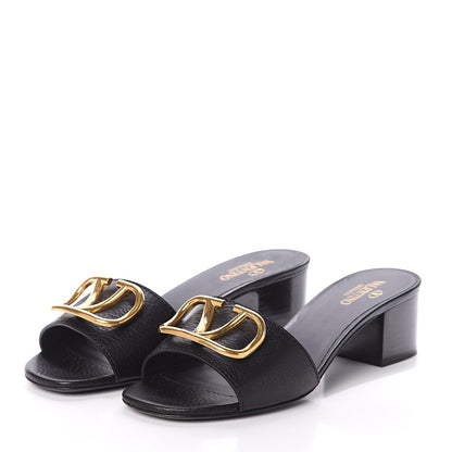 Valentino Garavani Grainy Cowhide VLogo 45mm Slide Sandals 37.5 Black 3 of 7