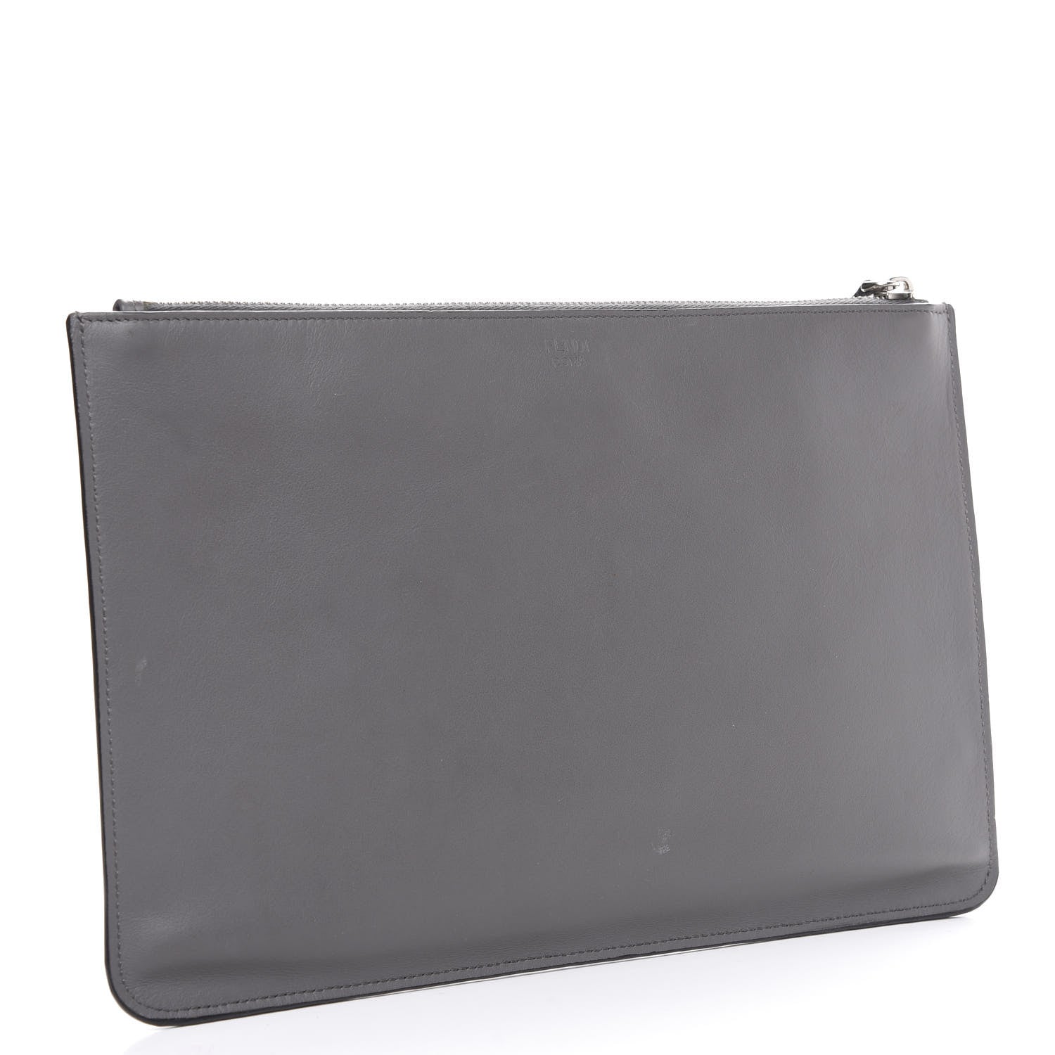 Fendi Calfskin Faces Pouch Grey 2 of 11