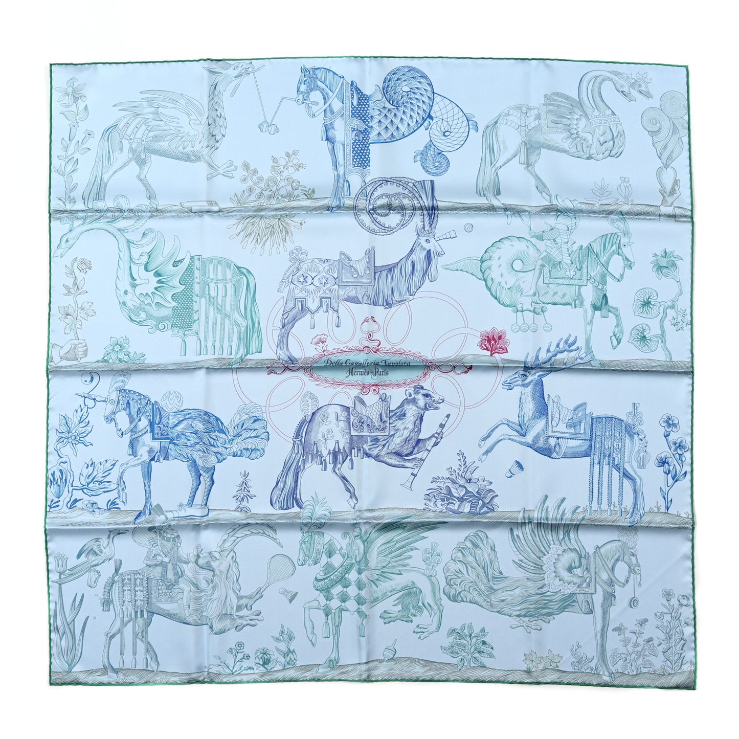 Silk Della Cavalleria Favolosa Reversible Scarf 90 Azure Bleu Petrole