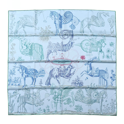 Hermes Silk Della Cavalleria Favolosa Reversible Scarf 90 Azure Bleu Petrole 1 of 6