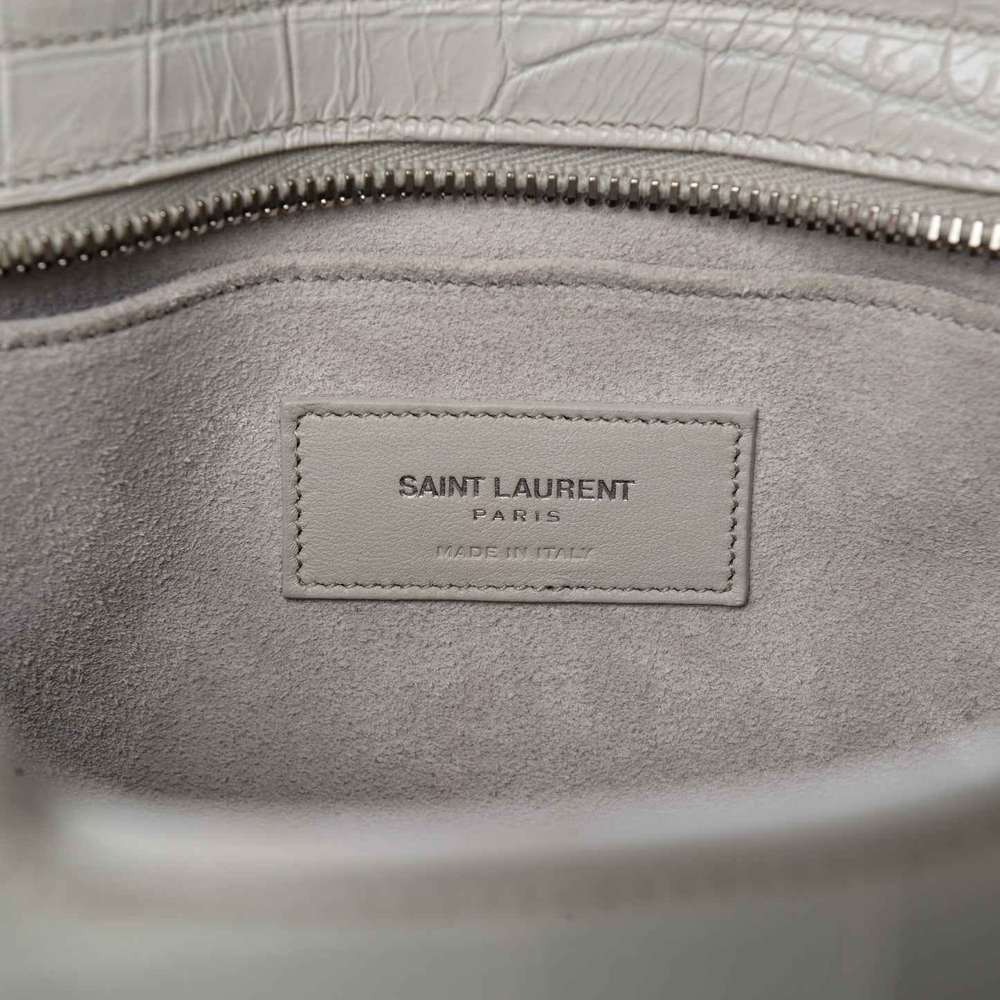 Calfskin Crocodile Embossed Baby Monogram Cabas Gris Perle