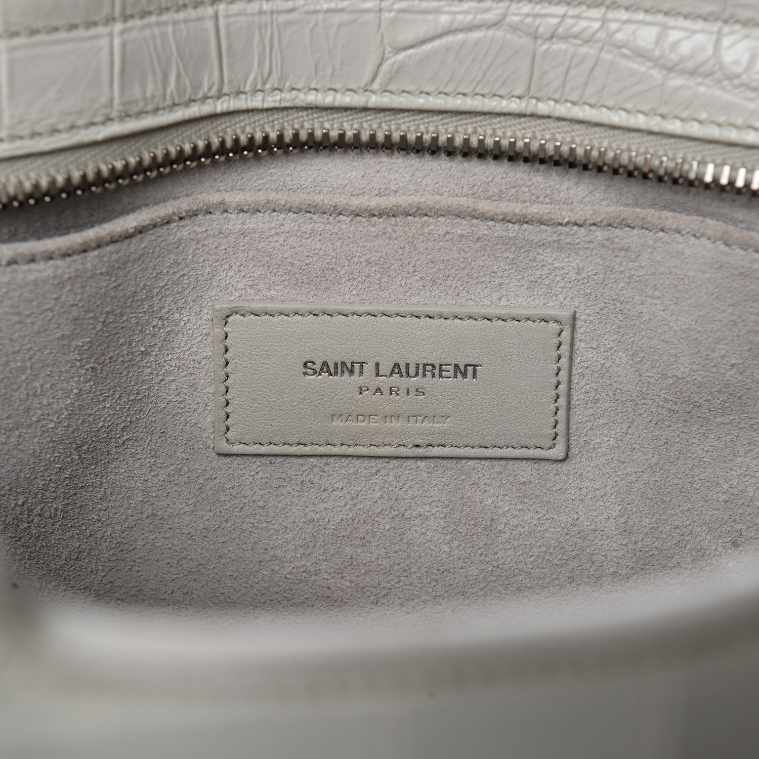 Saint Laurent Calfskin Crocodile Embossed Baby Monogram Cabas Gris Perle 7 of 11