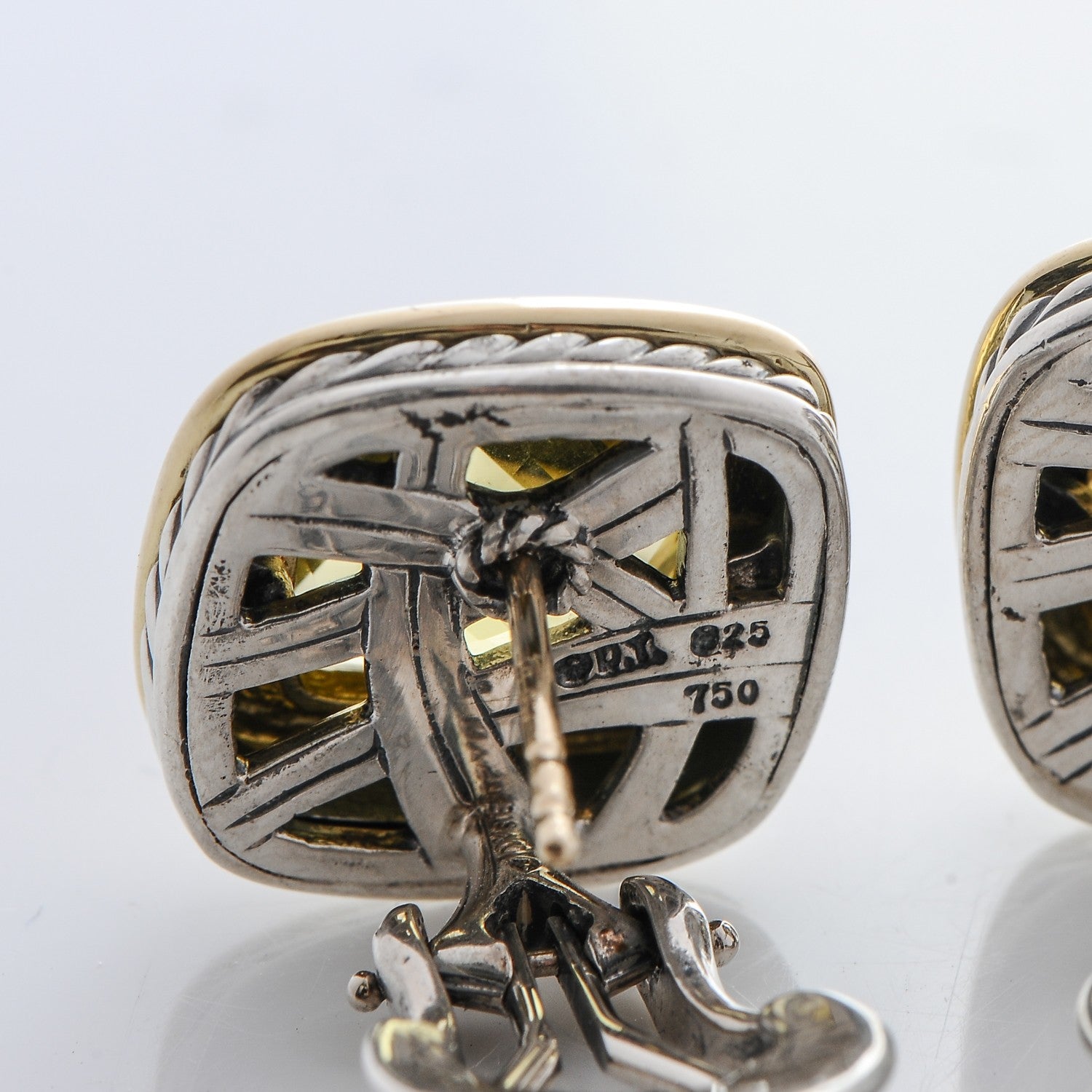 David Yurman Sterling Silver 18K Yellow Gold Peridot 11mm Albion Earrings 4 of 5