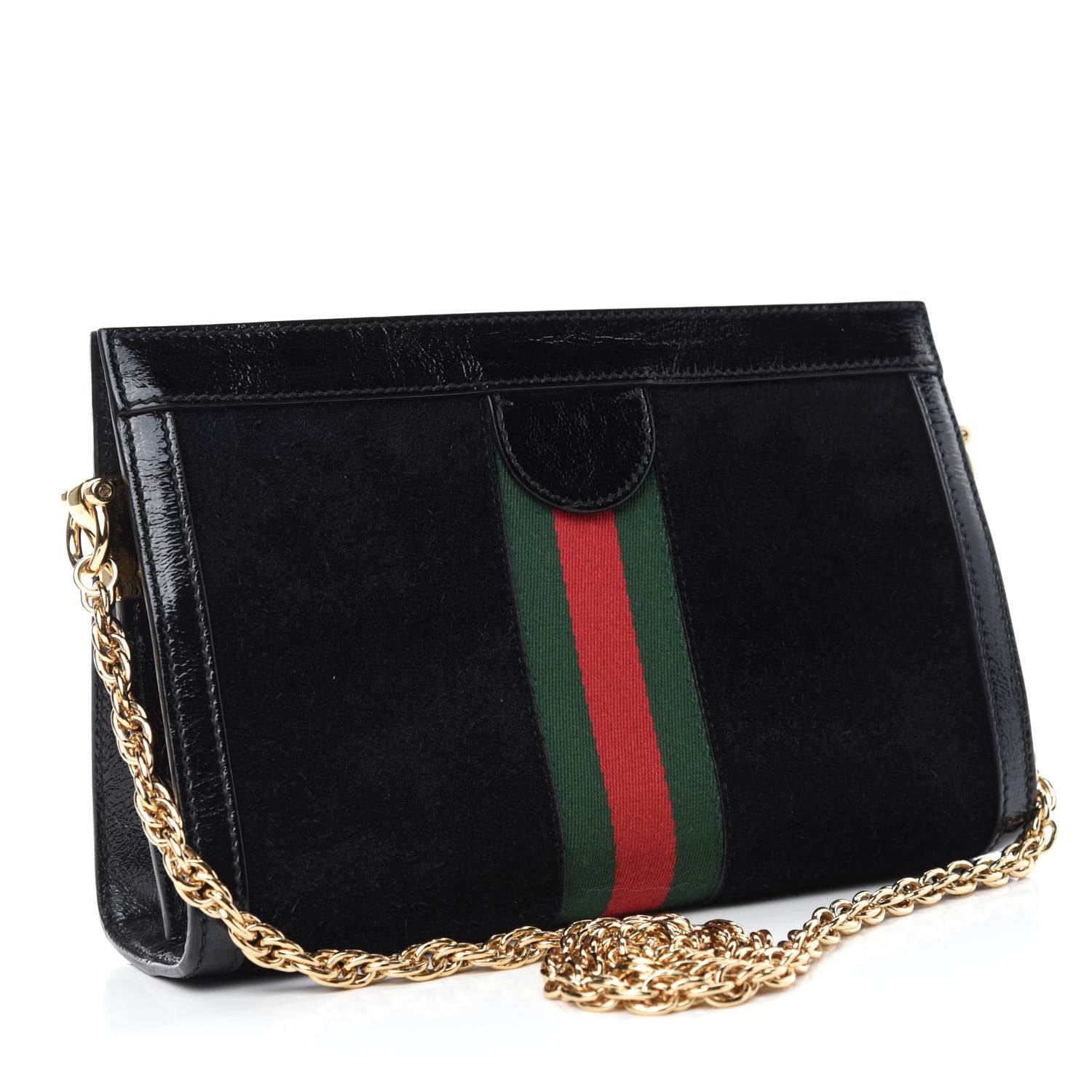 Gucci Suede Patent GG Web Small Ophidia Chain Shoulder Bag Black 3 of 10