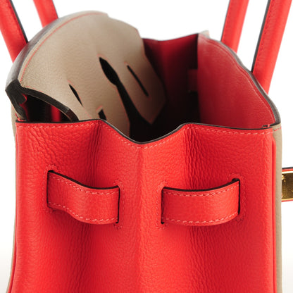 Hermes Togo Bi Color Horseshoe Birkin 35 Rouge Pivoine Gris Tourterelle 12 of 17