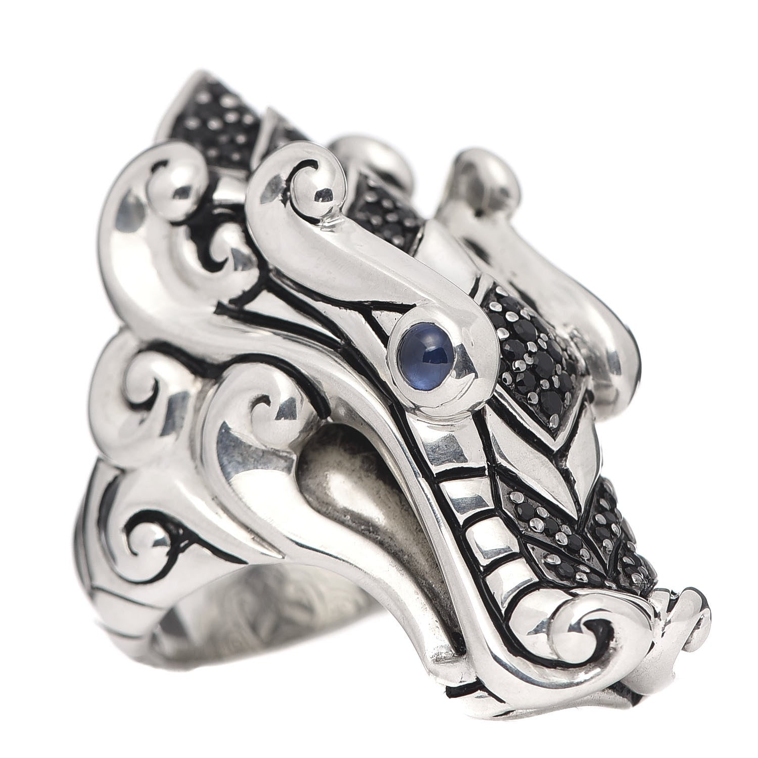 John Hardy Sterling Silver Black Spinel Sapphire Naga Head Ring 53 6.25 1 of 8