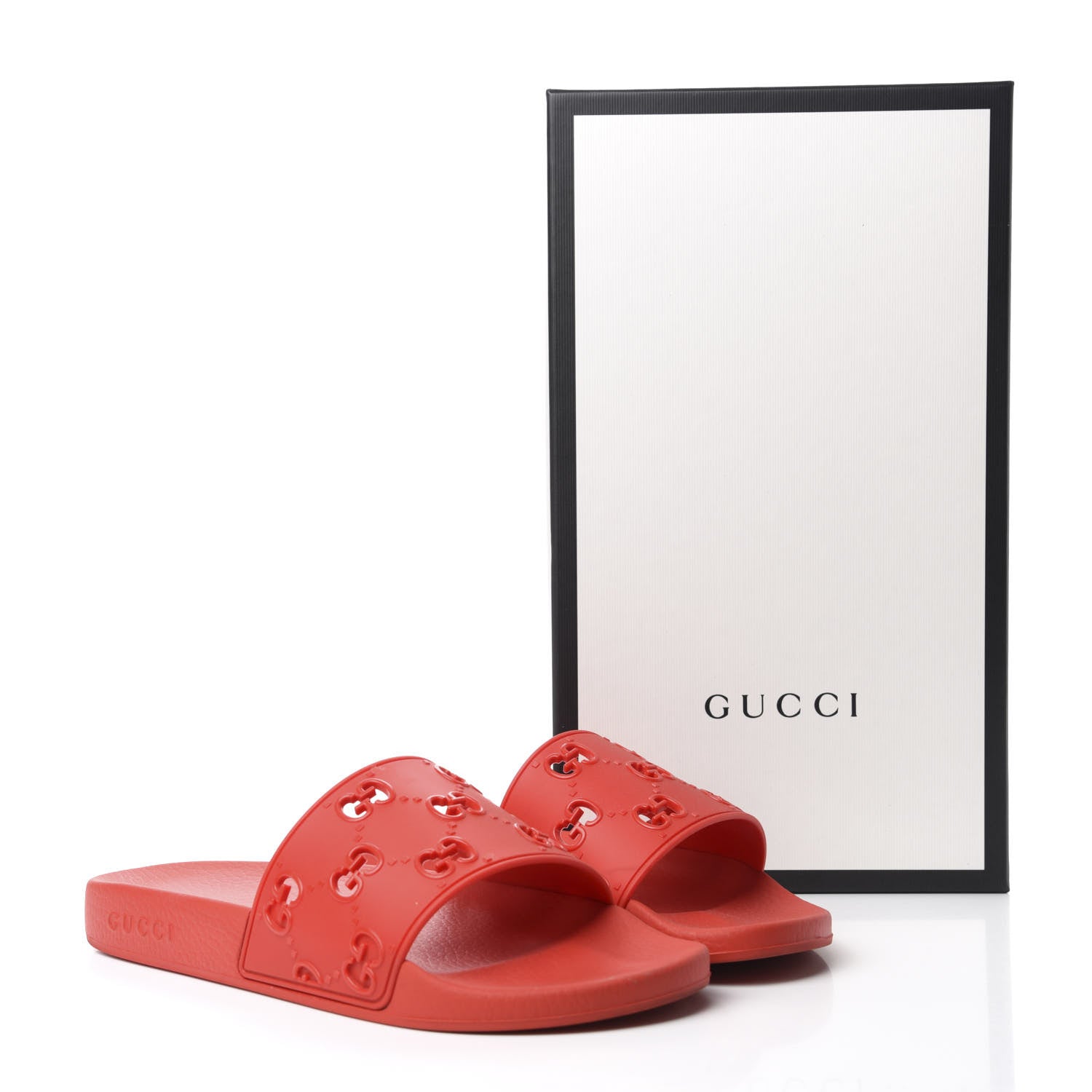 Gucci Rubber GG Monogram Mens Slide Sandals 9 Hibiscus Red 9 of 9