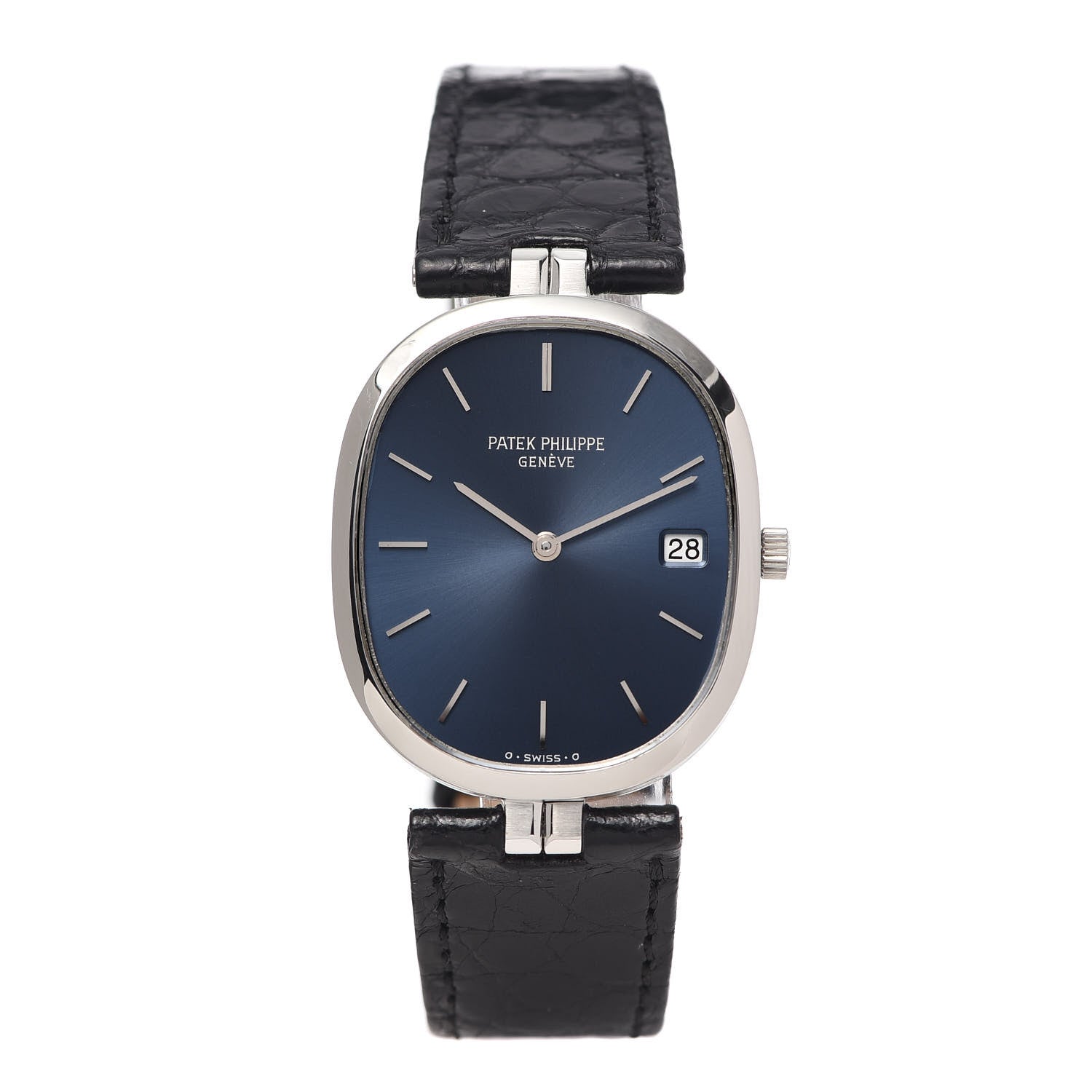 Patek Philippe 18K White Gold Alligator 28mm Golden Ellipse Quartz Watch Blue 3930 1 of 7