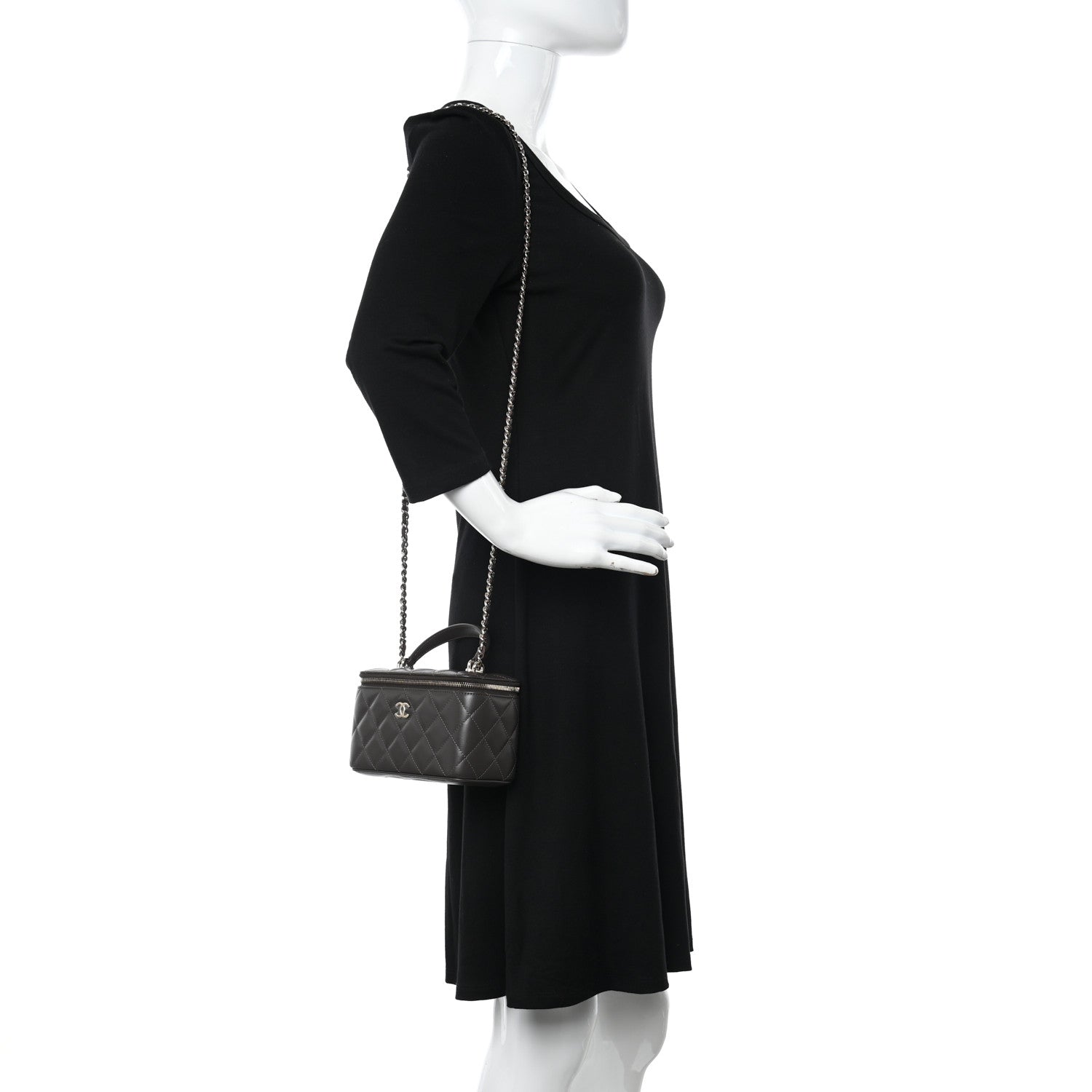 Chanel Lambskin Quilted Small Top Handle Vanity Case With Chain Dark Brown 2 of 12