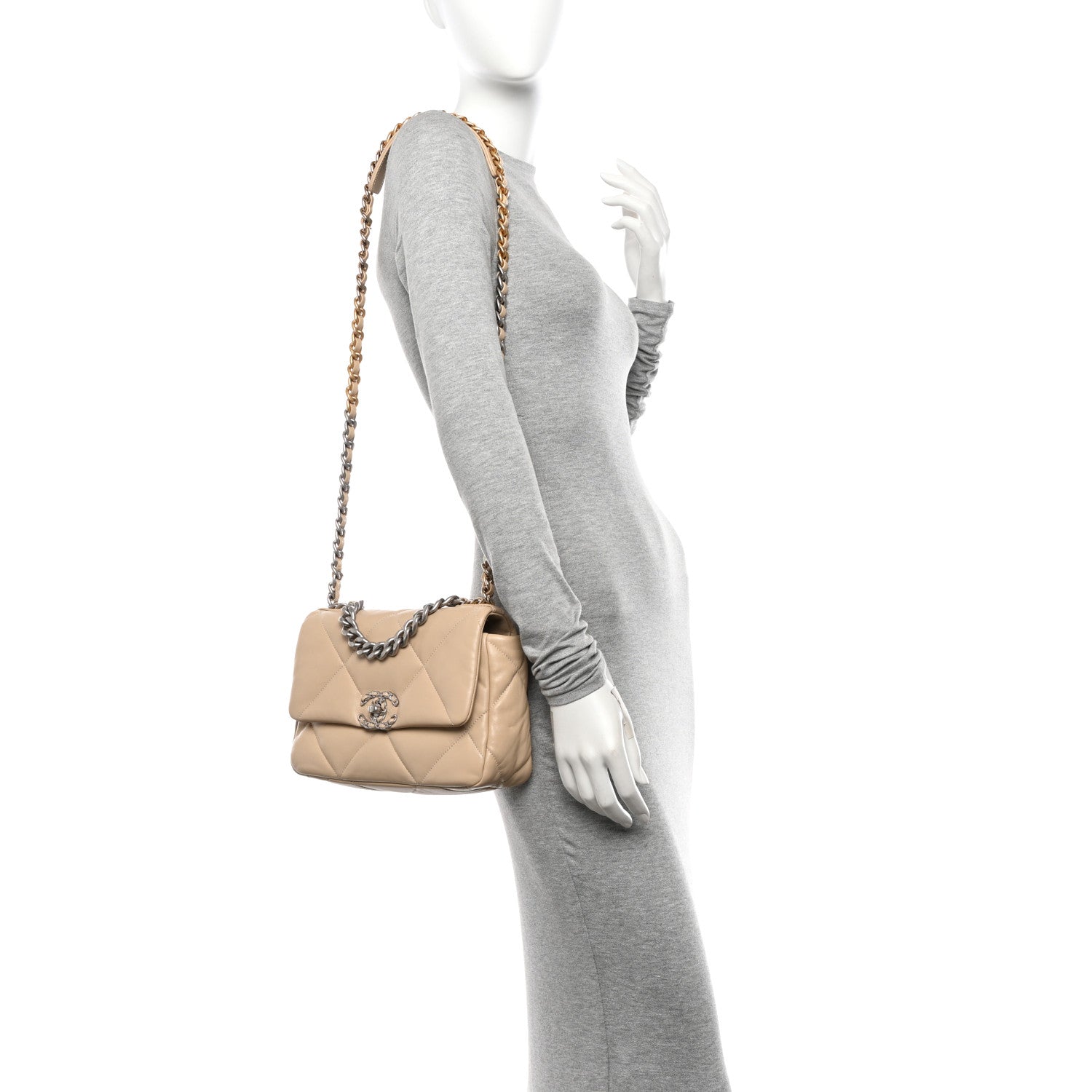 Chanel Lambskin Quilted Medium Chanel 19 Flap Light Beige 2 of 10