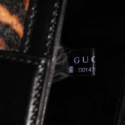 Gucci Pony Hair Jaguar Print Medium Lady Buckle Top Handle Bag Black 5 of 9