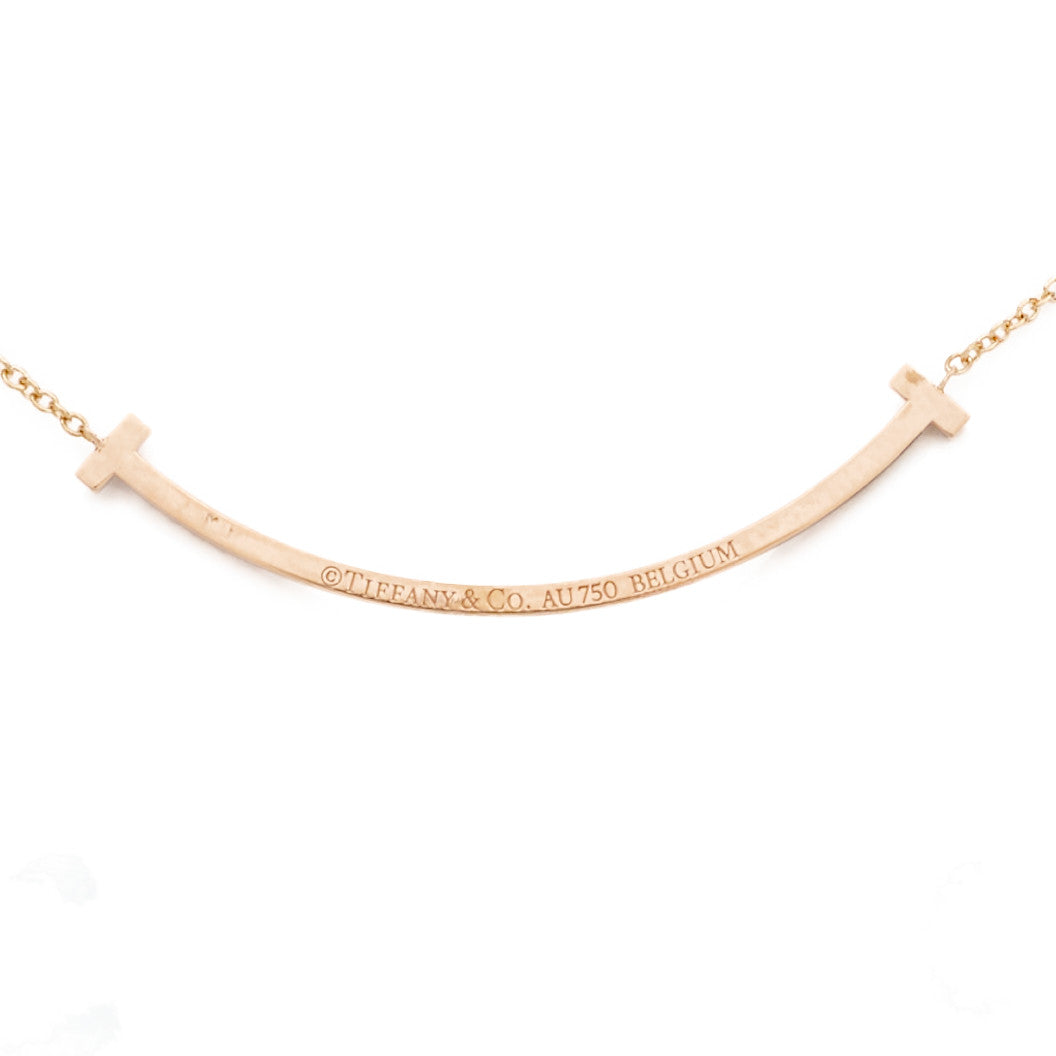 18K Rose Gold Diamond Small T Smile Pendant Necklace