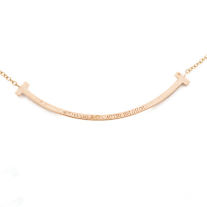 Tiffany 18K Rose Gold Diamond Small T Smile Pendant Necklace 4 of 6