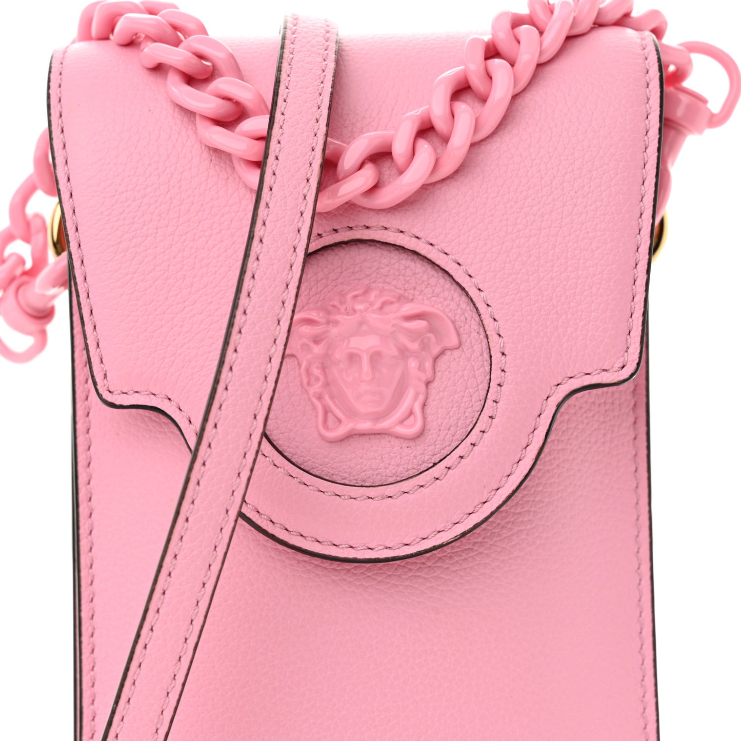 Calfskin La Medusa Chain Crossbody Phone Pouch Pink