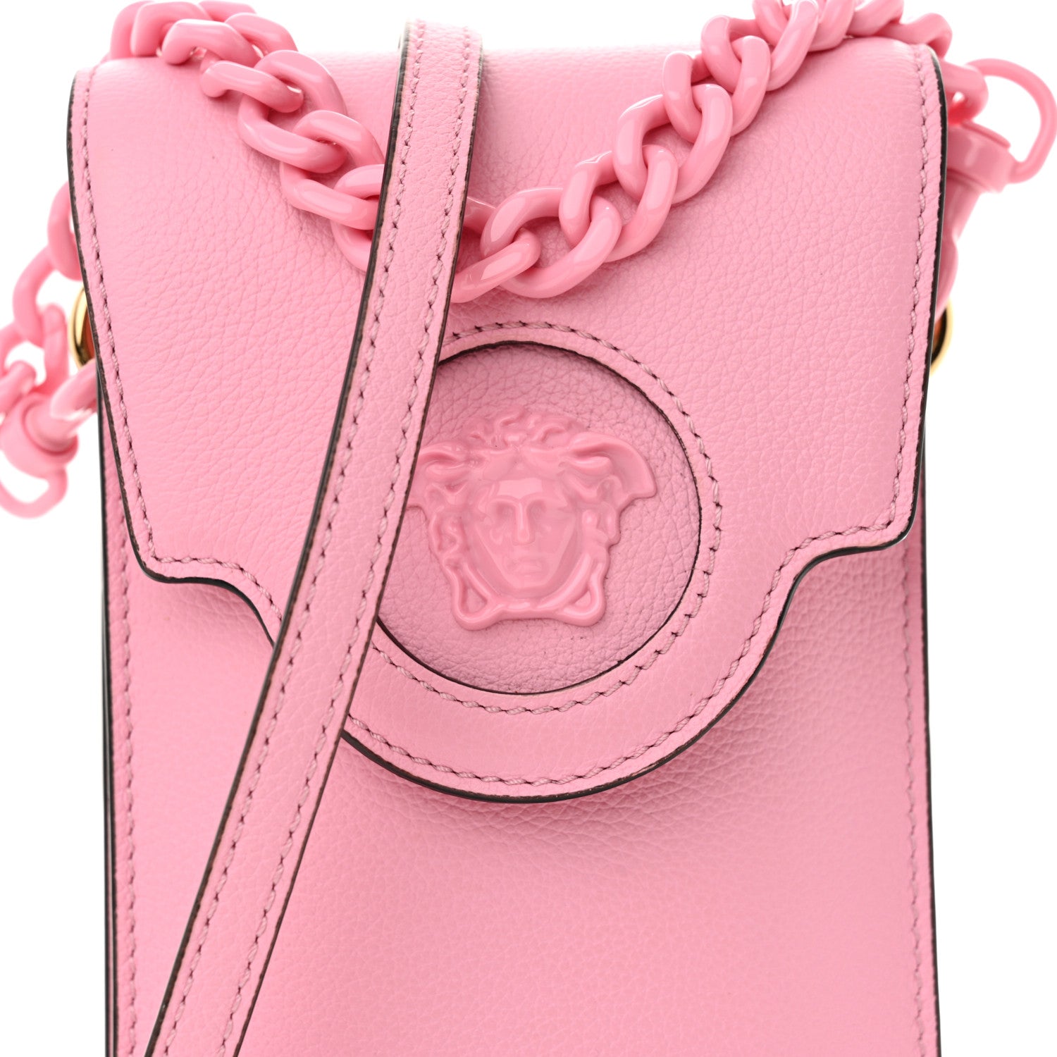 Versace Calfskin La Medusa Chain Crossbody Phone Pouch Pink 7 of 10