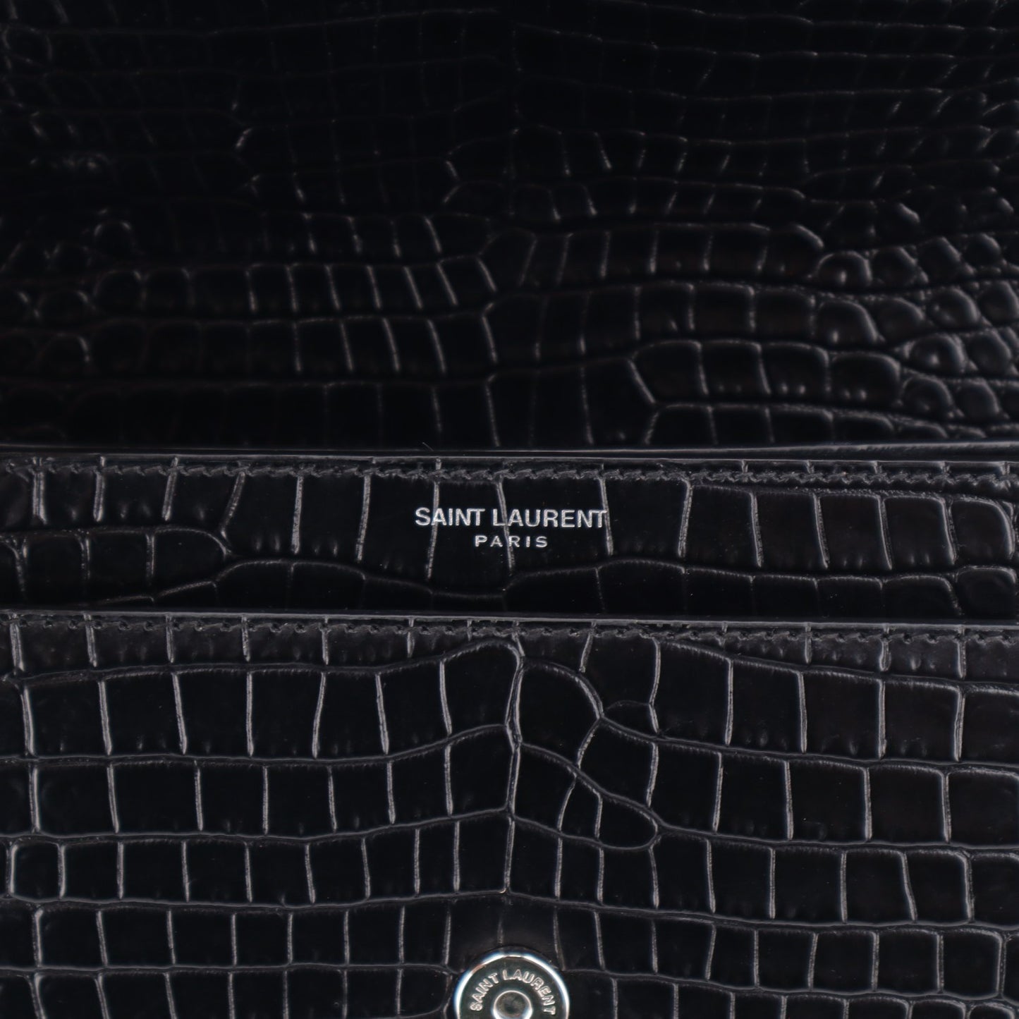 Calfskin Crocodile Embossed Medium Monogram Sunset Black