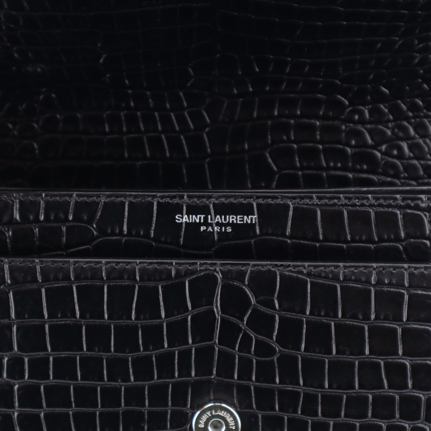 Saint Laurent Calfskin Crocodile Embossed Medium Monogram Sunset Black 7 of 11