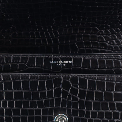 Saint Laurent Calfskin Crocodile Embossed Medium Monogram Sunset Black 7 of 11