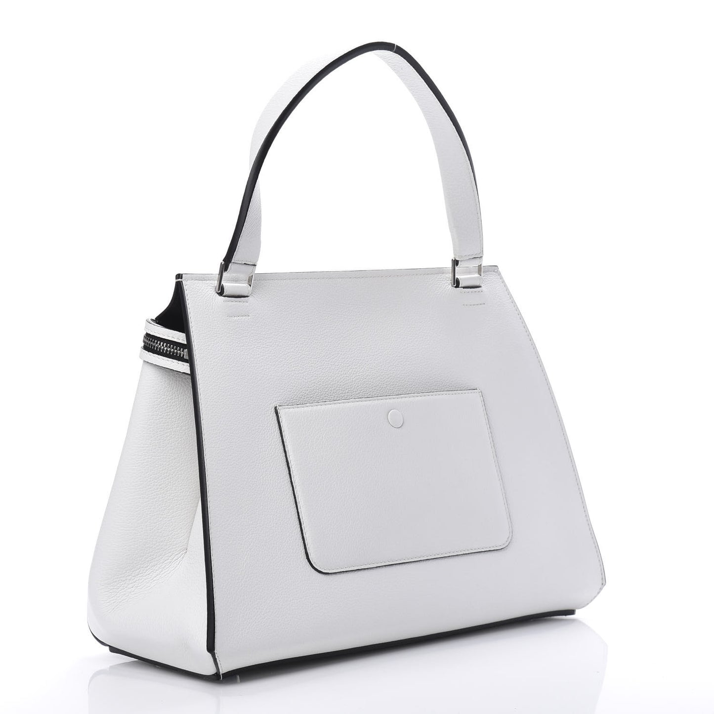 Grained Calfskin Medium Edge Shoulder Bag White