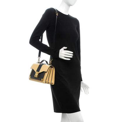 MCM Calfskin Coated Canvas Studded Small Marien Satchel Camomile 2 of 16