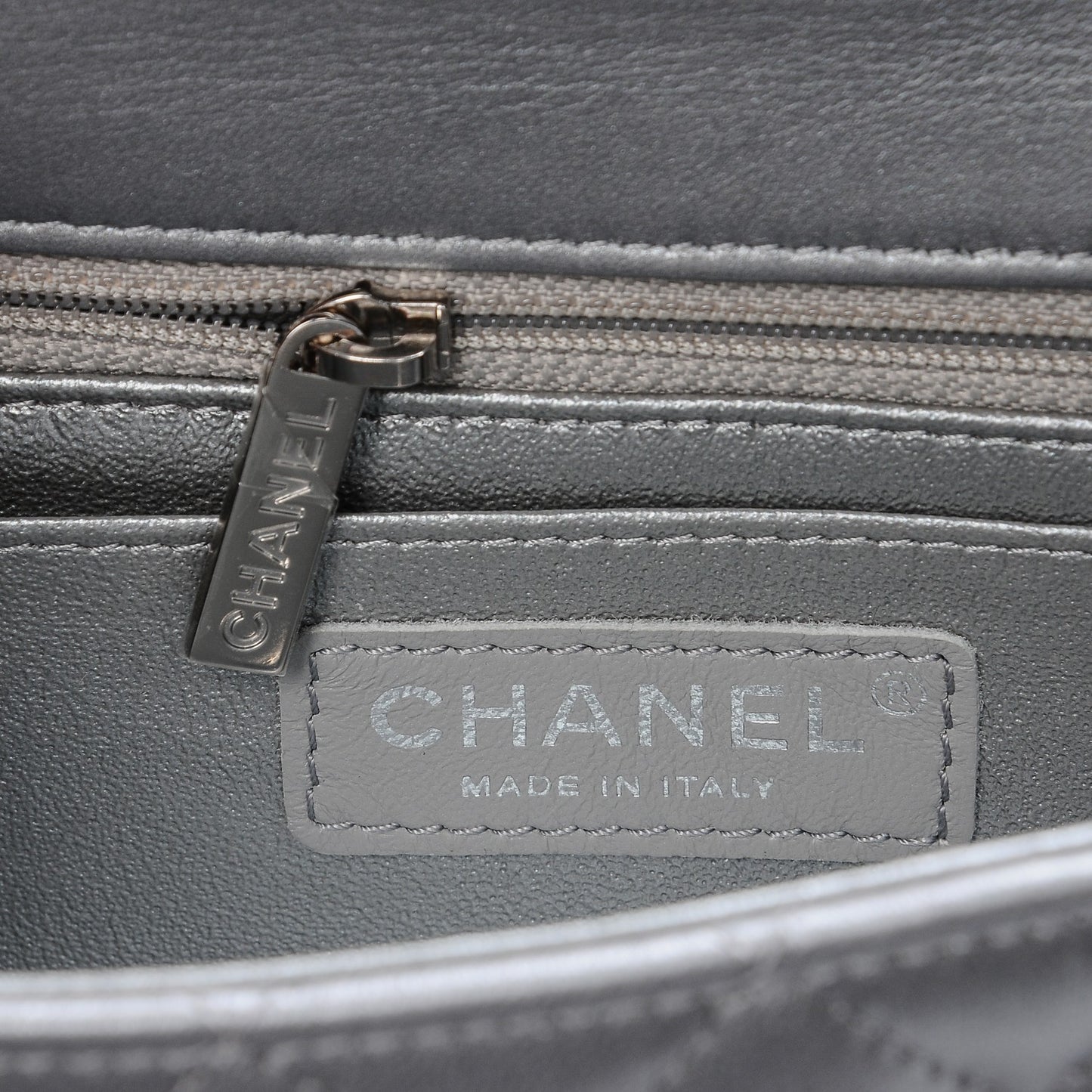 Metallic Lambskin Quilted Mini Rectangular Flap Silver