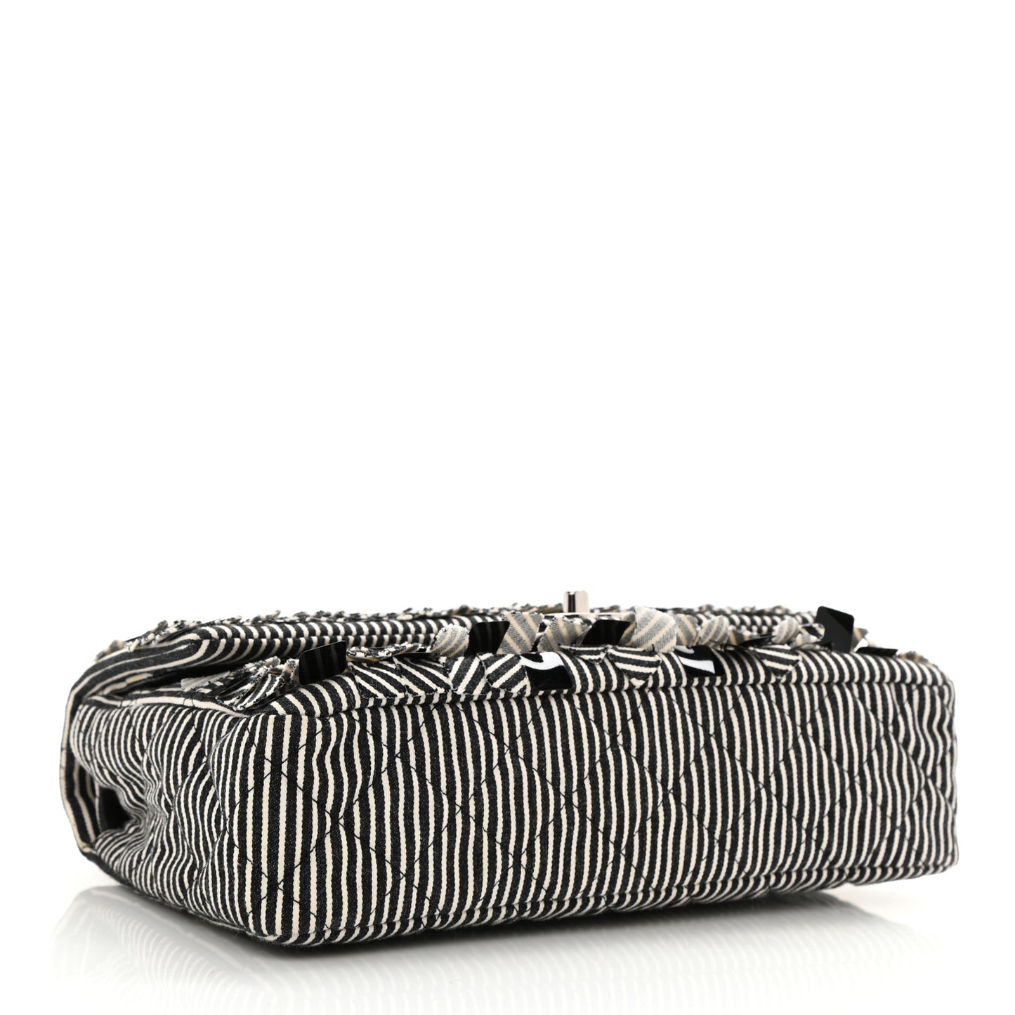 Canvas Sequin Stripe Medium Double Flap Black White