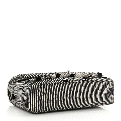 Chanel Canvas Sequin Stripe Medium Double Flap Black White 4 of 8