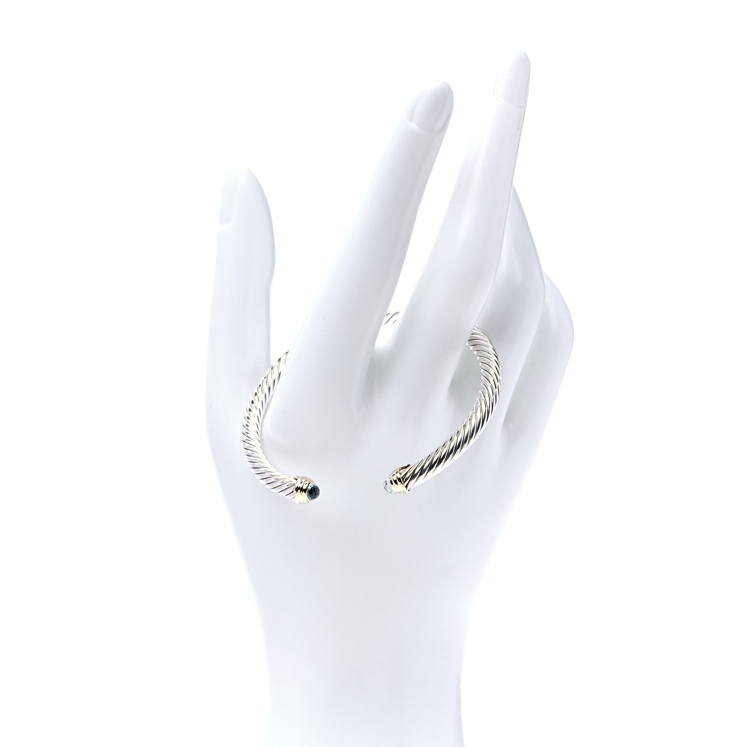 David Yurman Sterling Silver 18K Yellow Gold Blue Topaz 4mm Cable Kids Birthstone Bracelet 2 of 5