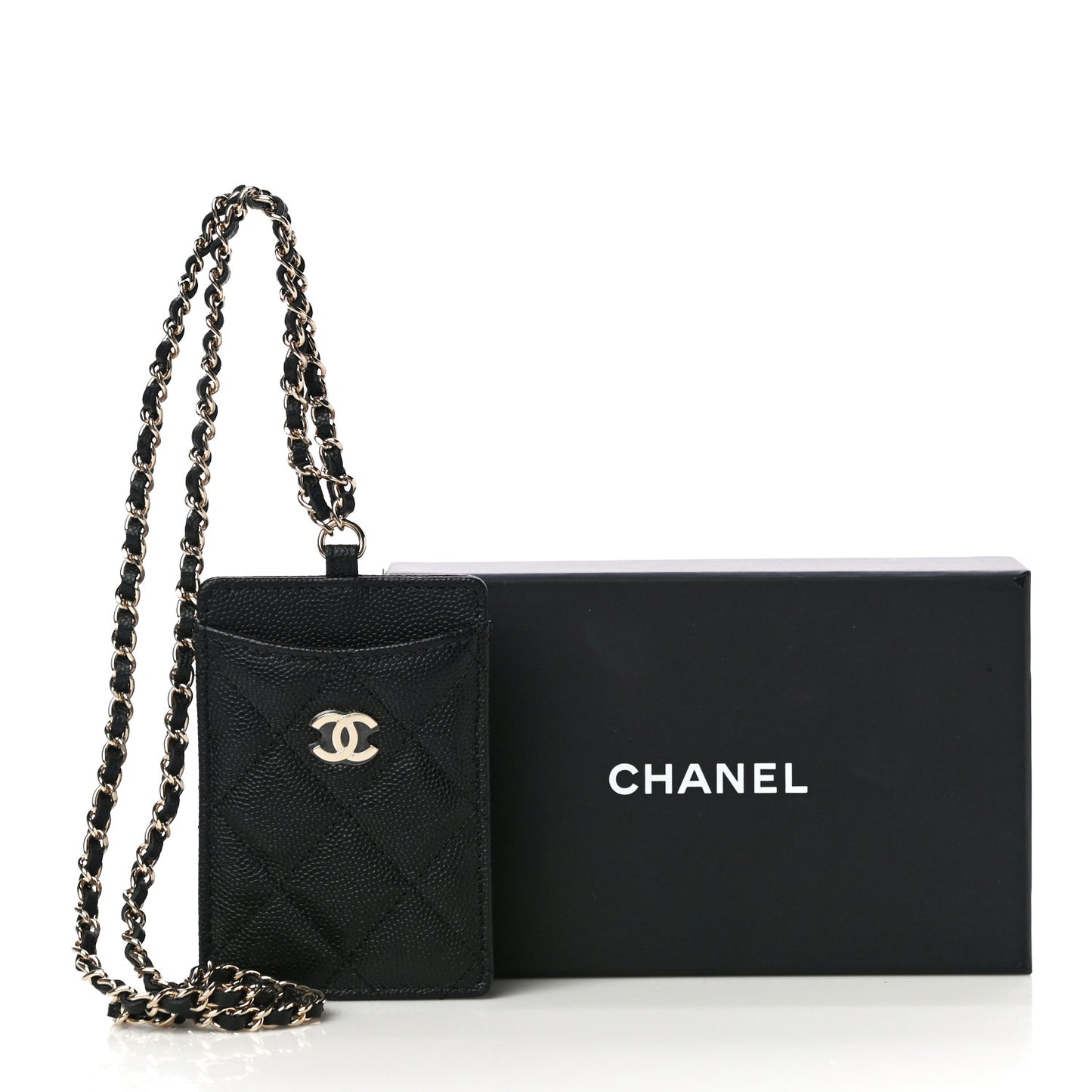 Caviar Quilted Card Holder On Chain Black