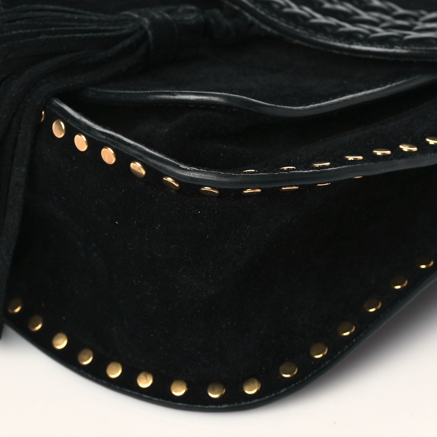 Suede Calfskin Braided Mini Hudson Shoulder Bag Black