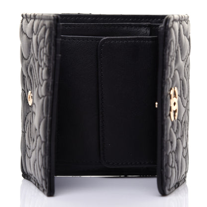 Chanel Lambskin Camellia Embossed Small Wallet Black 5 of 9