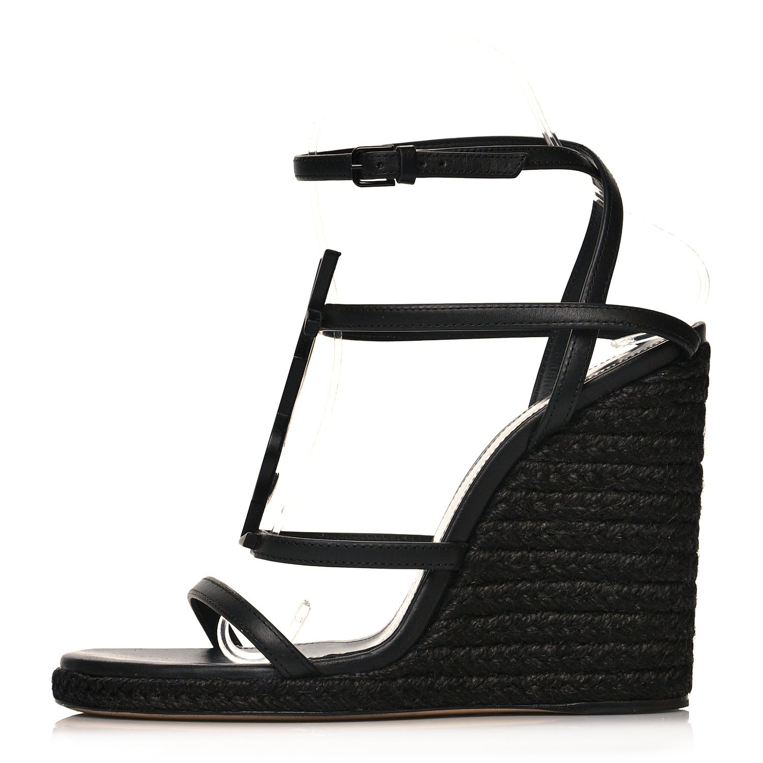 Saint Laurent Calfskin Cassandra Espadrille 105 Wedges 37 Black 1 of 7