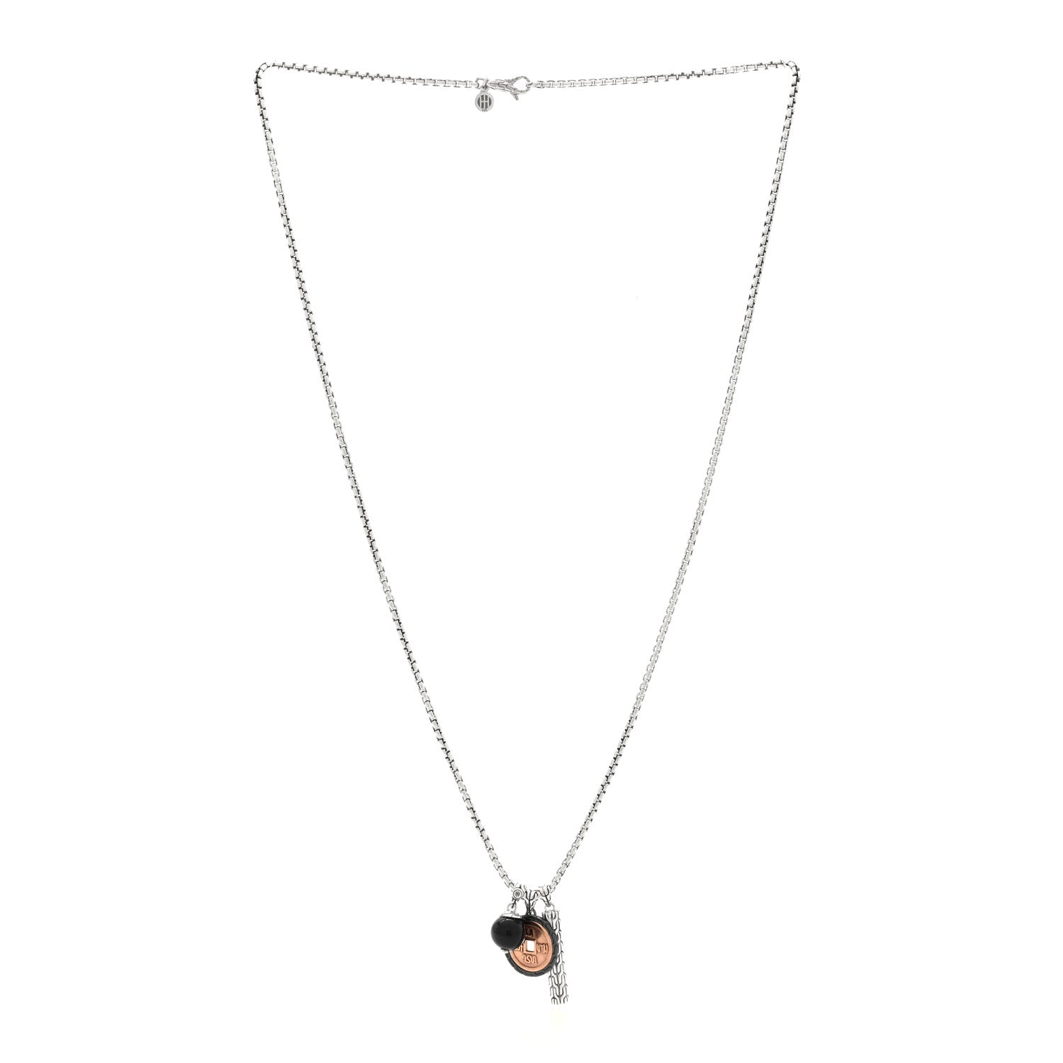 John Hardy Sterling Silver Bronze Black Onyx Classic Chain 3 Charm Necklace 3 of 4